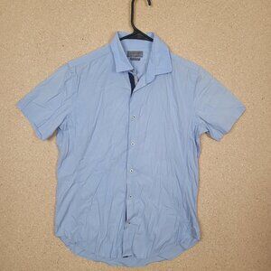 Zara Man Shirt Mens Large Blue Superslim Fit Short Sleeve Button Down Turkey
